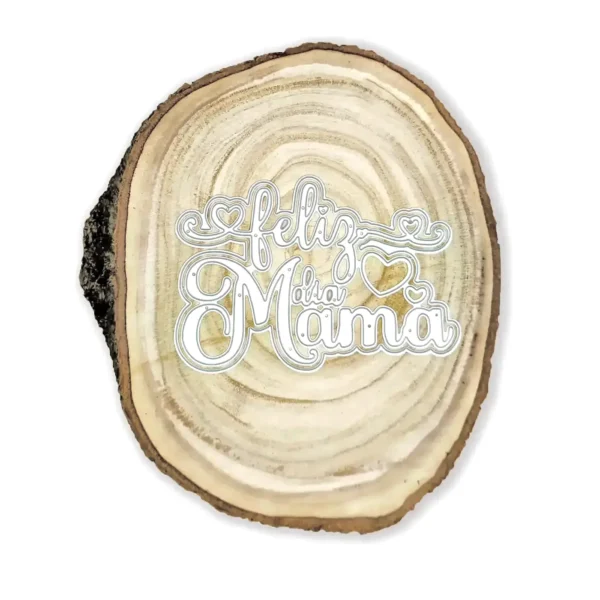 Troquel “Feliz día Mamá” doble capa con corazones, 128x90 mm; ideal para tarjetas y toppers; compatible con Big Shot