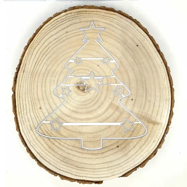 Troquel árbol de Navidad XL con estrellas caladas, tamaño 170x195 mm; ideal para portadas, layouts y tarjetas grandes; compatible con Big Shot