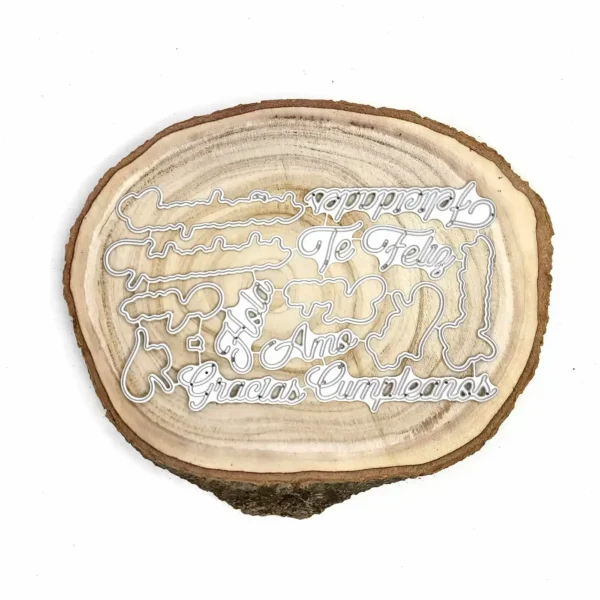 Troquel set de textos celebración con doble capa; pieza mayor 85x25 mm; ideal para títulos en tarjetas y álbumes; compatible con Big Shot