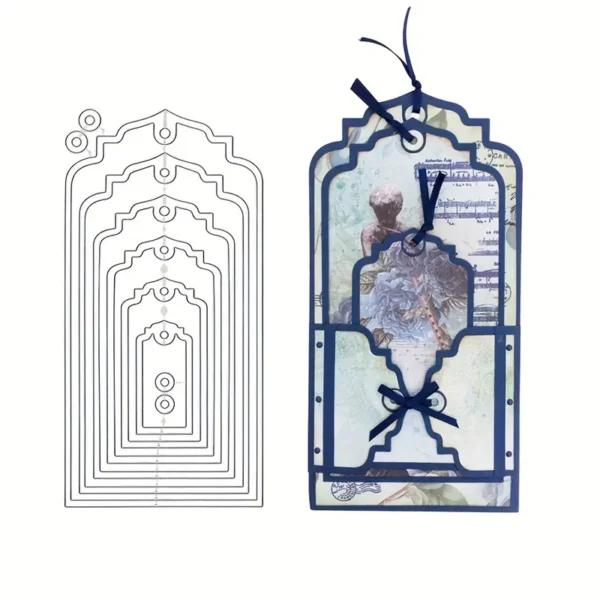 199 troquel suaje nido de etiquetas tags con borde arabesco ejemplo