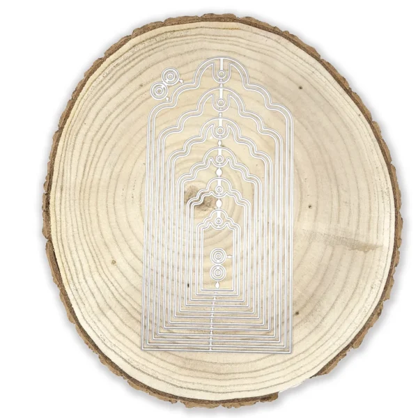 Nido de troqueles de etiquetas con borde ondulado de hasta 100x205 mm, ideal para scrapbooking, tarjetas y packaging elegante