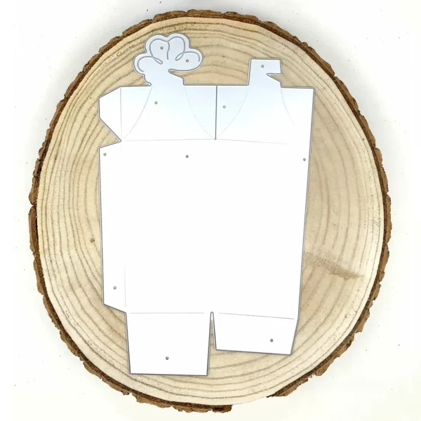 Troquel caja 3D con cierre de trébol; caja armada 65x65x135 mm; ideal para dulceros y regalos; compatible con Big Shot