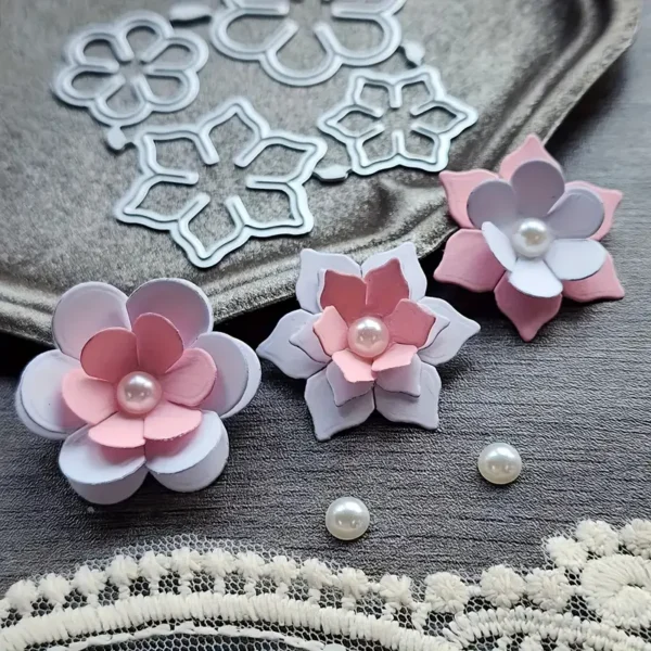Troquel suaje de flores 3D con pétalos redondeados y en punta 30x34 mm para scrapbooking
