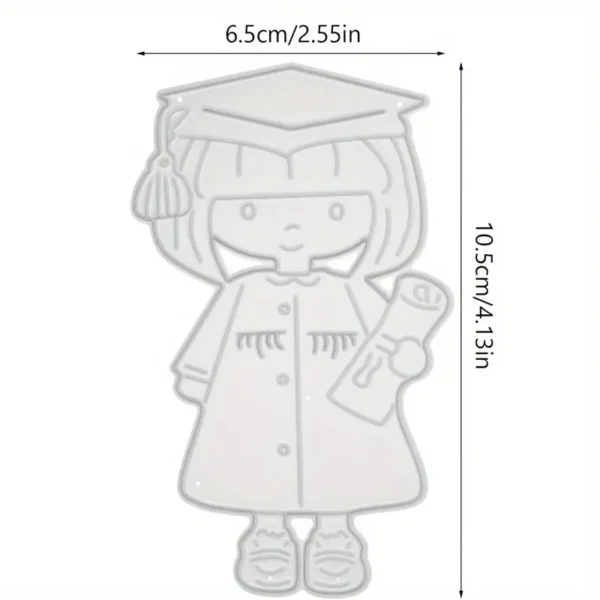 Troquel suaje de niña con toga y birrete 60x100 mm para proyectos de graduación y scrapbook