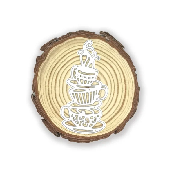 Troquel suaje de tazas apiladas 45x93 mm para scrapbooking y tarjetería temática de café