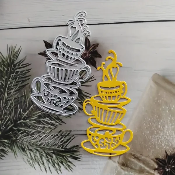 Troquel suaje de tazas apiladas 45x93 mm para scrapbooking y tarjetería temática de café