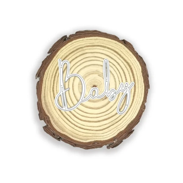 Troquel suaje texto Baby 75x53 mm para tarjetas, álbumes y proyectos de bienvenida de bebé