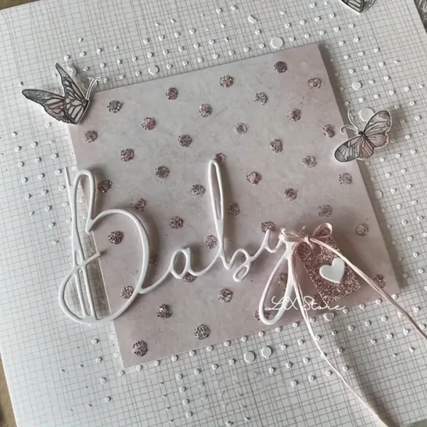 Troquel suaje texto Baby 75x53 mm para tarjetas, álbumes y proyectos de bienvenida de bebé