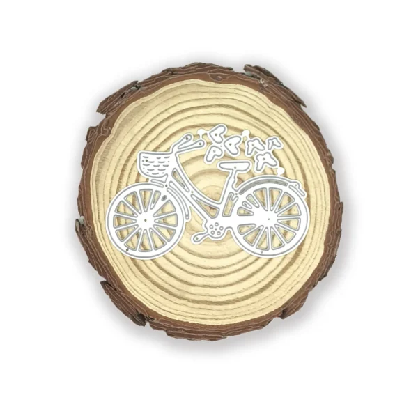 Troquel suaje bicicleta con cesta, mariposas y corazones de 82x50 mm para scrapbooking y tarjetería