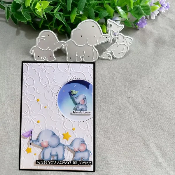 Troquel suaje elefantes con bandera de 90x40 mm para tarjetas y proyectos de scrapbook