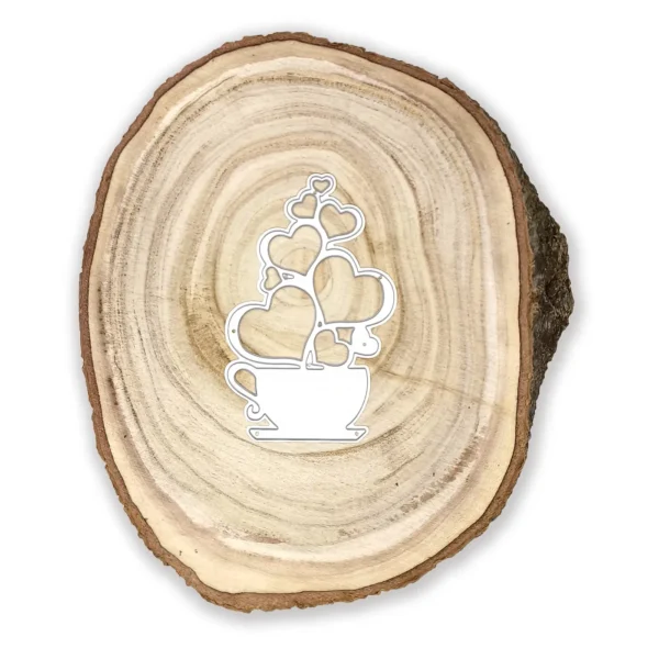 Troquel suaje de taza de café con corazones de 65x100 mm para scrapbook y tarjetería