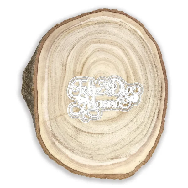 Troquel suaje doble capa con texto "Feliz Día Mamá" de 97x58 mm para proyectos de scrapbooking y tarjetas
