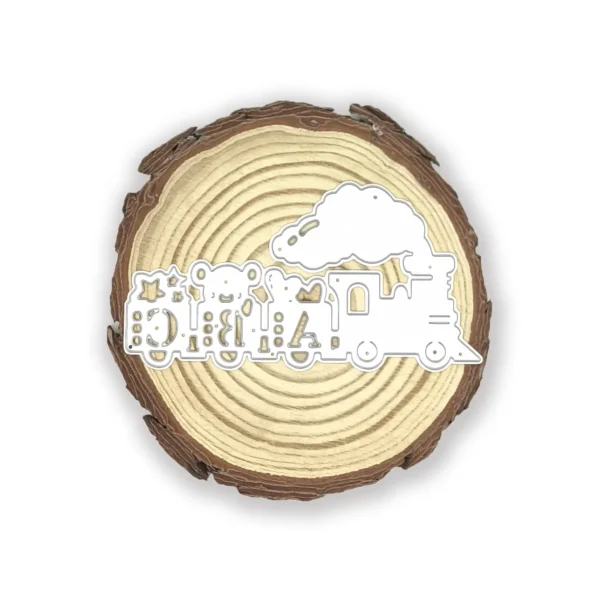 Troquel suaje tren de bebé con peluches de 100x53 mm para scrapbook, baby shower y tarjetas