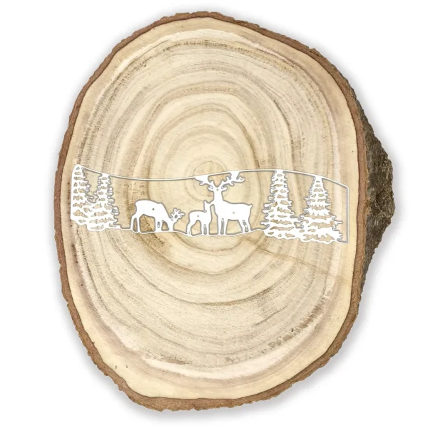 Troquel suaje paisaje navideño con renos y pinos 155x40 mm