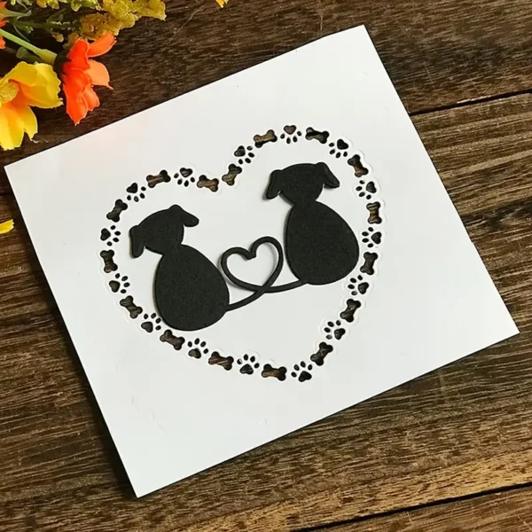Troquel suaje corazón con huellas de perro y huesos de 100x90 mm