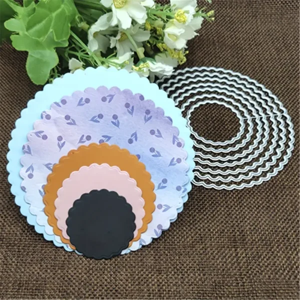 Troquel suaje nido de círculos festoneados de 100 mm de diámetro para scrapbook, tarjetería y manualidades