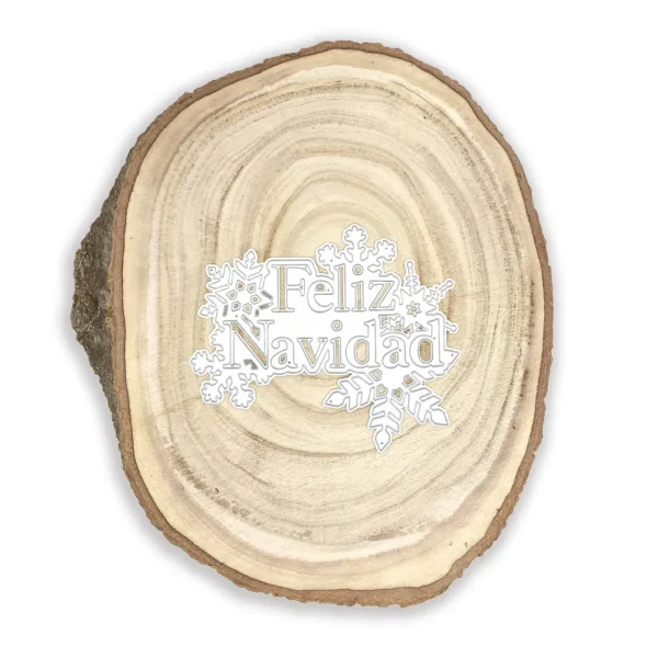 Troquel suaje con frase Feliz Navidad y copos de nieve de 107x90 mm