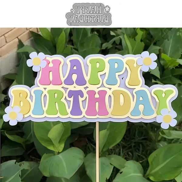 Troquel suaje Happy Birthday con triple capa de 25x65 mm para tarjetas y scrapbook