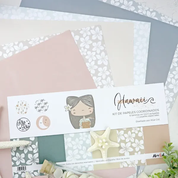 Kit de papeles sólidos y especiales colección Hawaii Alúa Cid scrapbooking La esquinita del scrap México 1