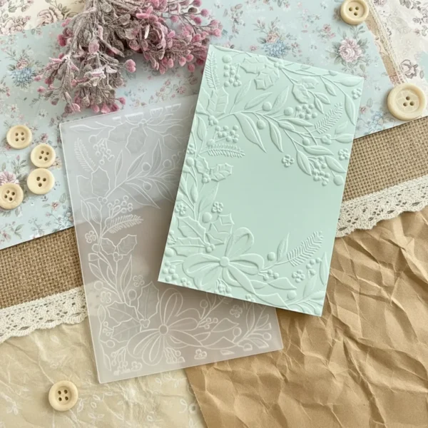 carpeta de embossing 3D navideña flores con lazos