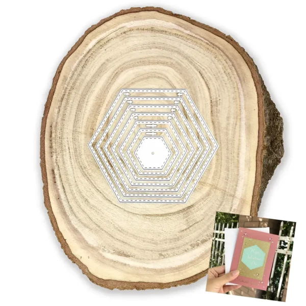 Troquel nido de hexágonos con pespunte 100 x 85 mm para marcos y fondos de scrapbook