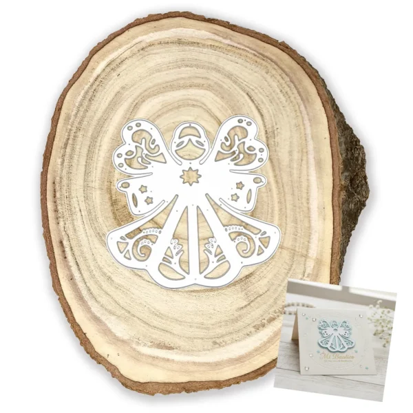 Troquel ángel querubín calado 100 x 95 mm para tarjetas y decoraciones navideñas
