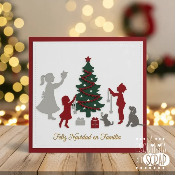 suaje troquel set familia montando árbol de navidad EJEMPLO