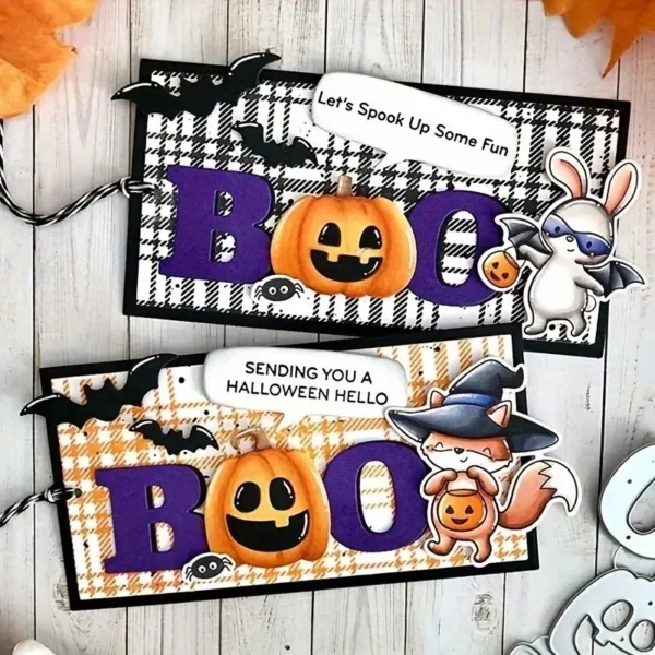 troquel set Halloween “BOO” con fantasmas y calabaza – Suzzy #159200