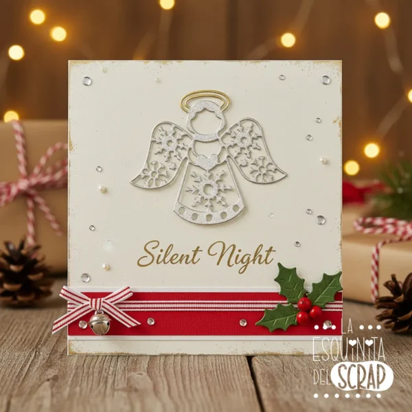 troquel suaje ángel querubín con copos de nieve navidad ejemplo