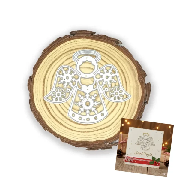 Troquel de ángel querubín con copos de nieve de 80x67 mm para tarjetas y decoraciones navideñas