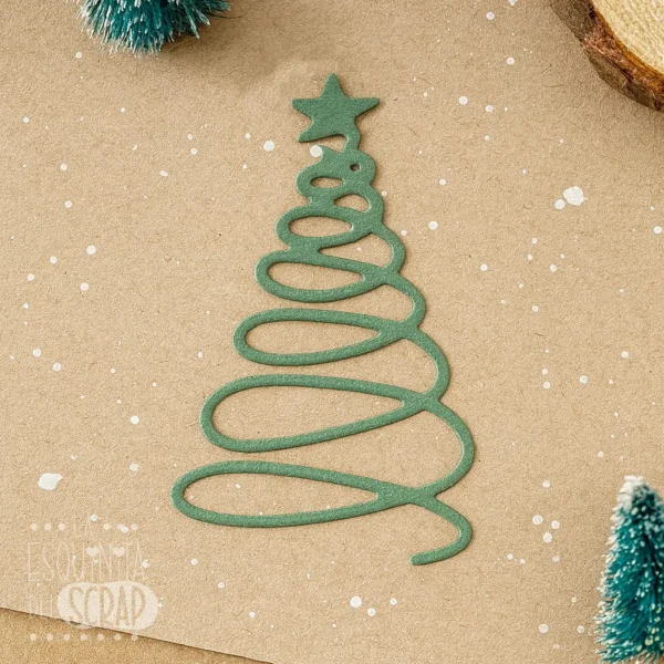 Troquel árbol de Navidad en espiral con estrella 40x75 mm para tarjetas y tags
