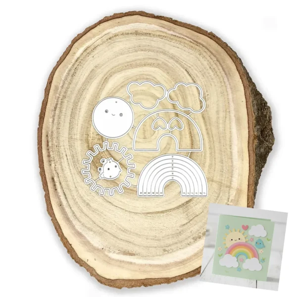 Troquel arcoíris con sol y nubes de 55x30 mm para scrapbooking y tarjetas infantiles