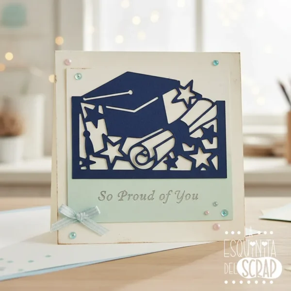 troquel suaje bolsillo con birrete de graduación ejemplo