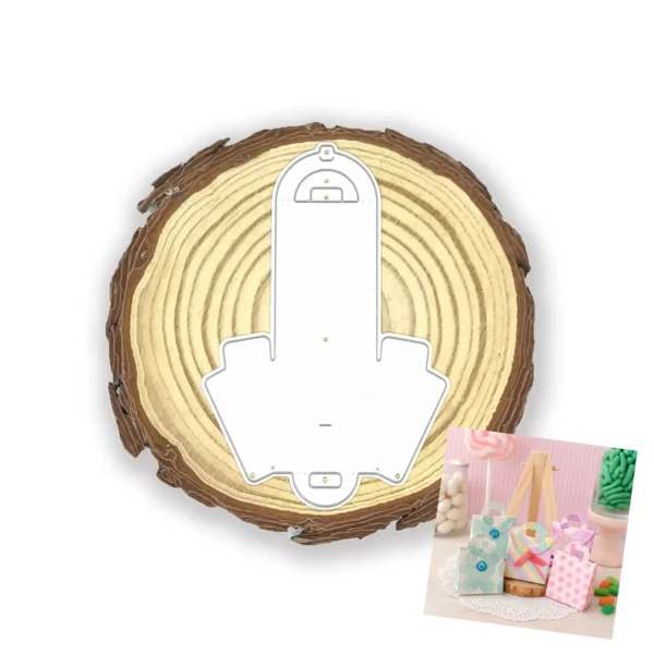 Troquel para caja 3D tipo bolsa con asa pequeña, tamaño 25x25x10 mm ya montada