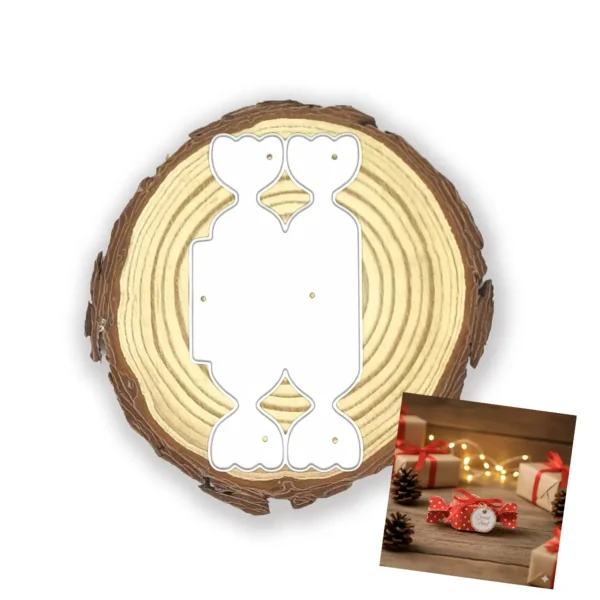 Troquel para caja 3D con forma de caramelo, tamaño 90x20x20 mm ya montada