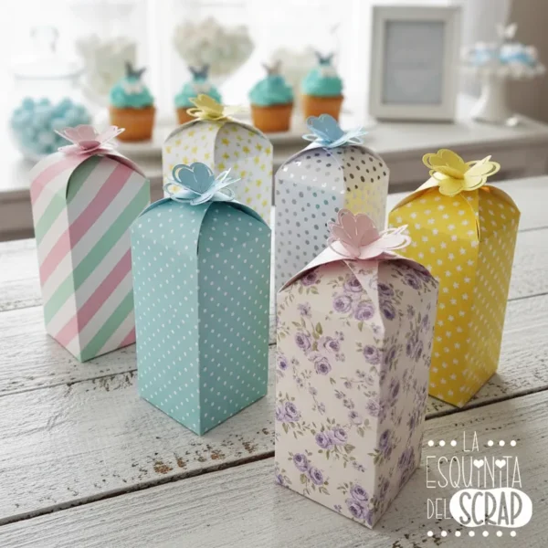 troquel suaje caja 3D con cierre de trébol ejemplo