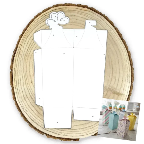 troquel suaje caja 3D con cierre de trébol web