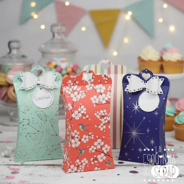 troquel suaje caja 3D grande tipo almohada con asa ejemplo