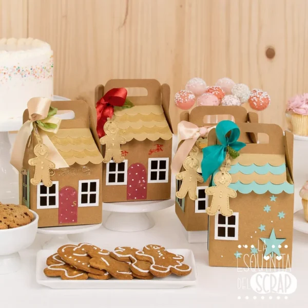 troquel suaje caja 3D lonchera pequeña casa de jengibre ejemplo