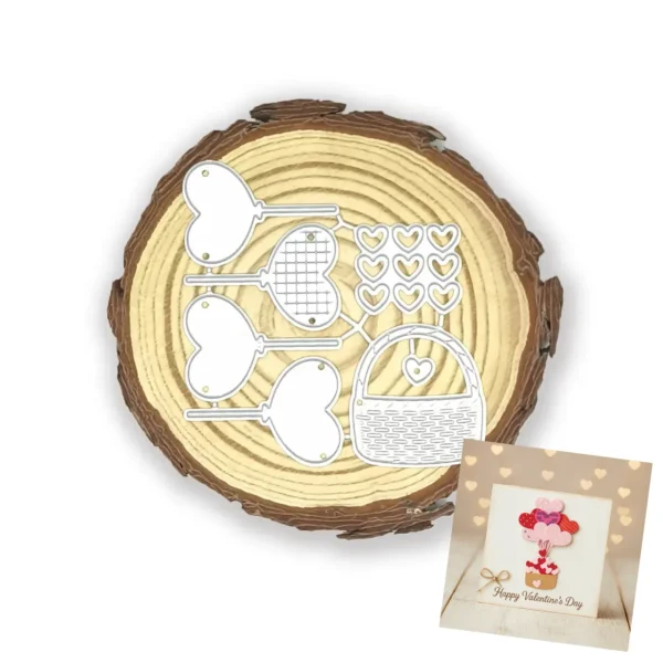 Troquel cesta con corazones de 32x35 mm, ideal para tarjetas de San Valentín, bodas y proyectos de scrapbook