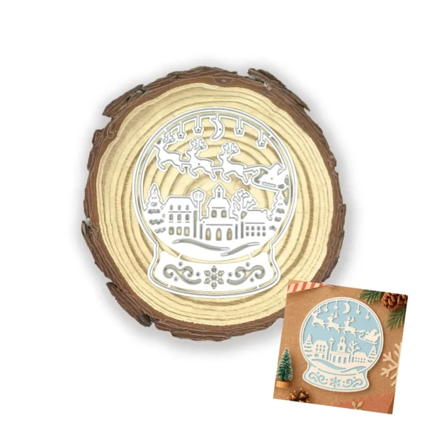 troquel suaje esfera bola de nieve navidad con paisaje y trineo web