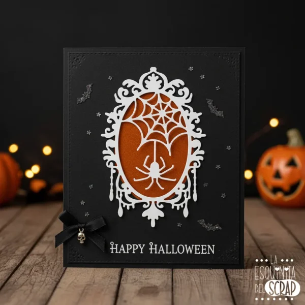 troquel suaje marco ovalado con araña halloween ejemplo