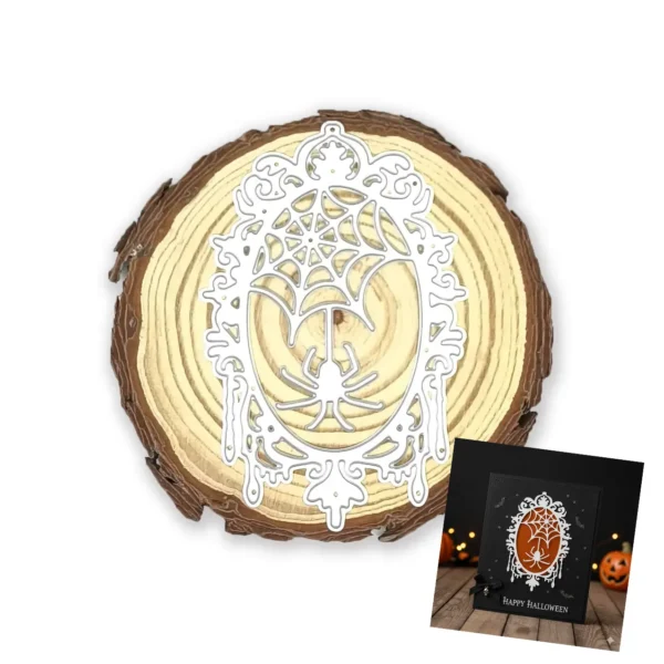 Troquel marco ovalado con araña de 65x100 mm para proyectos de Halloween, ideal para tarjetas y layouts temáticos