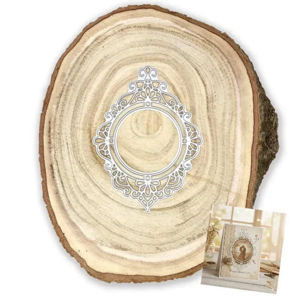 Troquel marco ovalado con ornamentos de 87 x 115 mm, ideal para tarjetas elegantes y scrapbooking