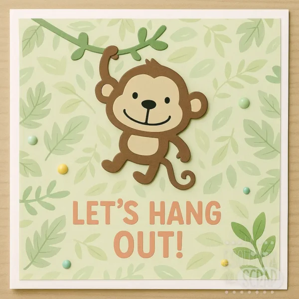 Troquel mono colgado en rama 40x50 mm para proyectos infantiles y escenas de selva