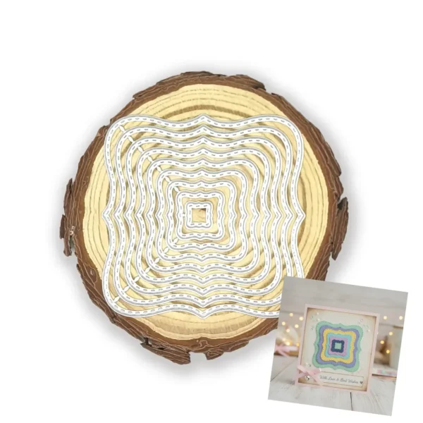 Troquel nido de cuadrados ondulados de 80 x 80 mm ideal para capas y fondos en scrapbook