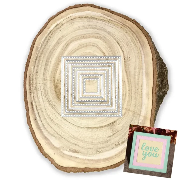 Troquel nido de cuadrados con pespunte de 77 x 77 mm ideal para capas, marcos y shakers en scrapbook