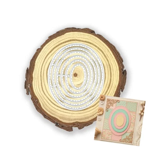 Troquel nido de óvalos con pespunte para scrapbook, tamaño del óvalo más grande 60x73 mm