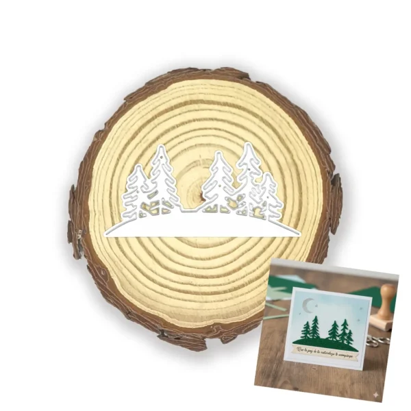 Troquel bosque invernal 80x35 mm, ideal para escenas navideñas y paisajes en scrapbooking