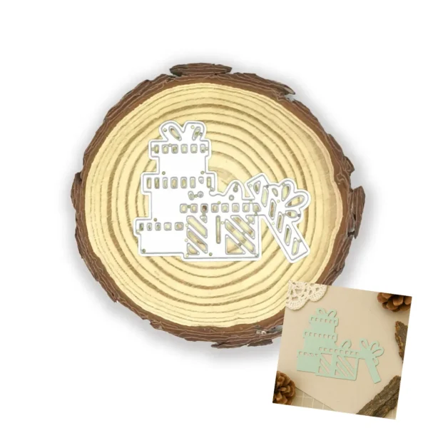 Troquel pila de regalos con moños de 70x50 mm para scrapbook, tarjetas y decoraciones festivas